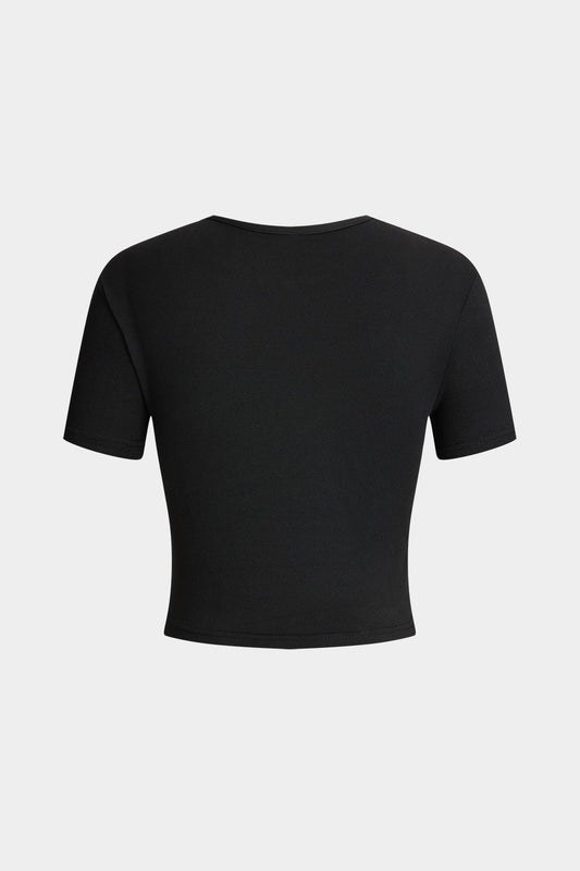 Braelyn™ | Schwarz Kurzarm Cropped T-Shirt mit "Wees Niet Jalours"-Print