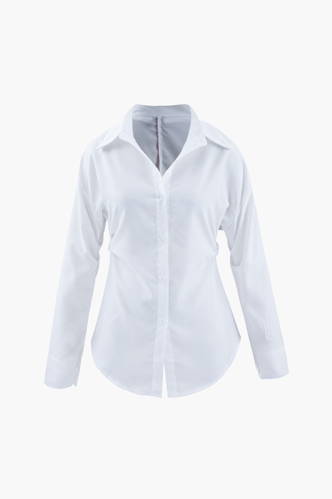 Ilaria™ | Weiße Oversized Bluse mit Benadrukte Taille und Klassische Kragen