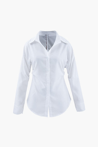 Ilaria™ | Weiße Oversized Bluse mit Benadrukte Taille und Klassische Kragen
