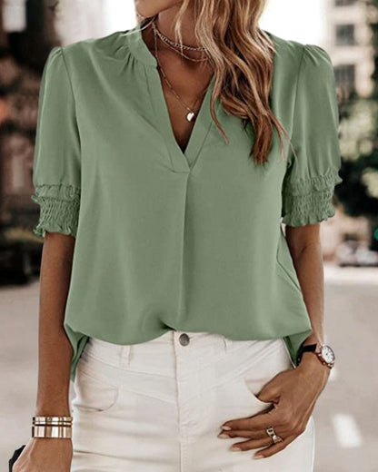 Lotte™ | Elegante V-hals Bluse mit Kurzen Ärmeln