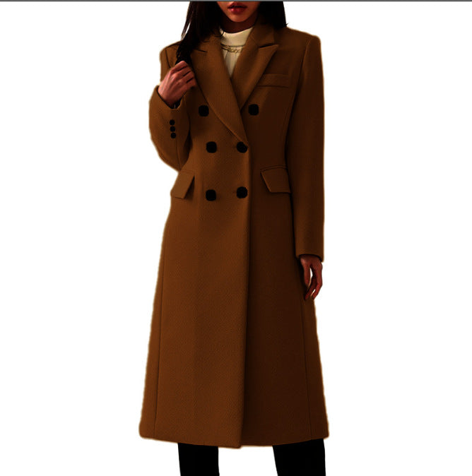 Lenora™ | Elegante lange Wolljacke mit Reverskragen