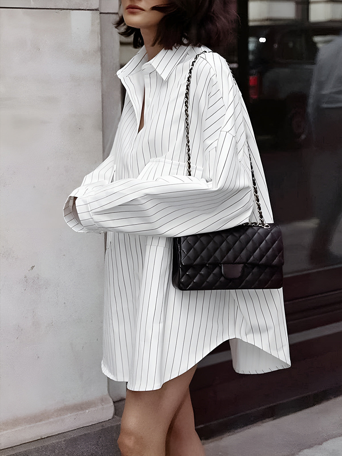 Selene™ | Oversized Hemdblusenkleid mit Streifen