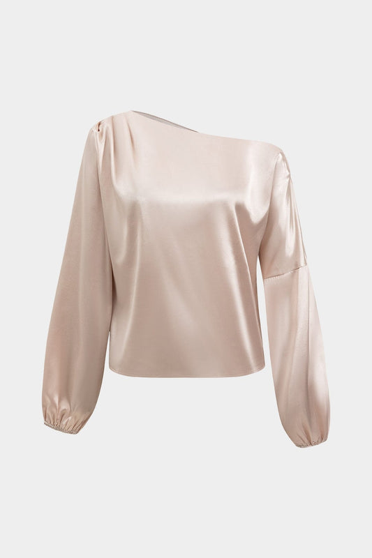 Astrid™ | One-Shoulder-Satinbluse mit Ballonärmeln