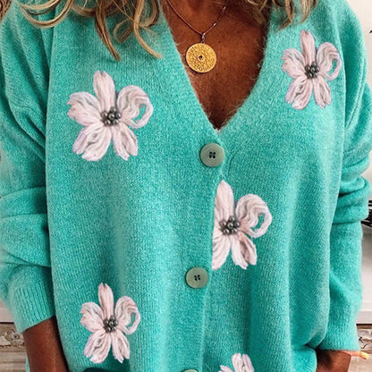 Gebreid™ | Gebreid Cardigan mit Bloemen | Losvallend Design | Comfortabel und Vrolijk