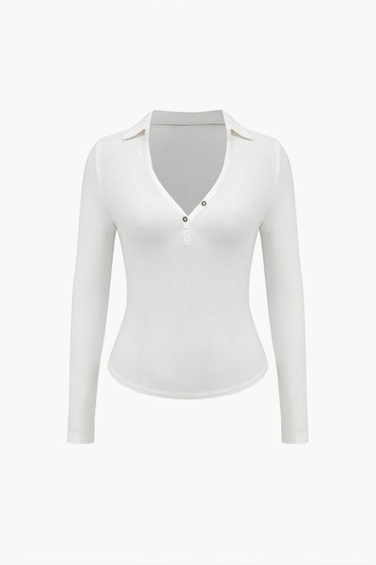 Dominique™ | Figurbetont Poloshirt mit Diepe V-hals und Elegante Knopfdetails