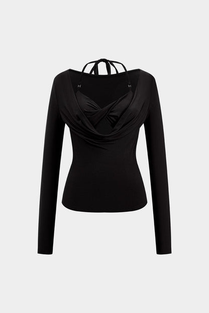 Dakota™ | Verleidelijk Langarmtop mit Drapé Décolleté und Geïntegreerd Halter-Bralette