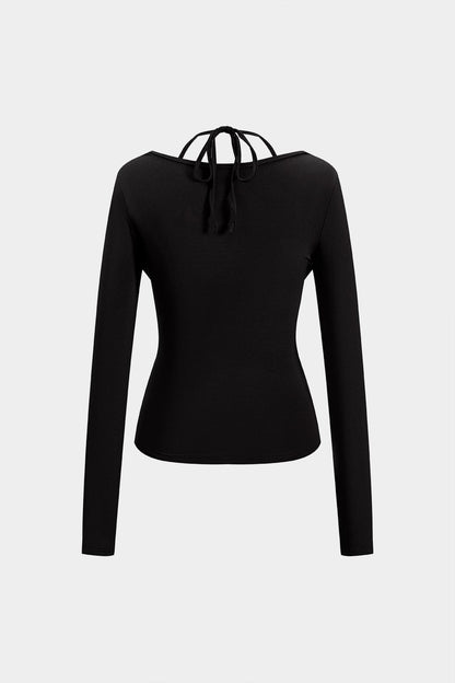 Dakota™ | Verleidelijk Langarmtop mit Drapé Décolleté und Geïntegreerd Halter-Bralette